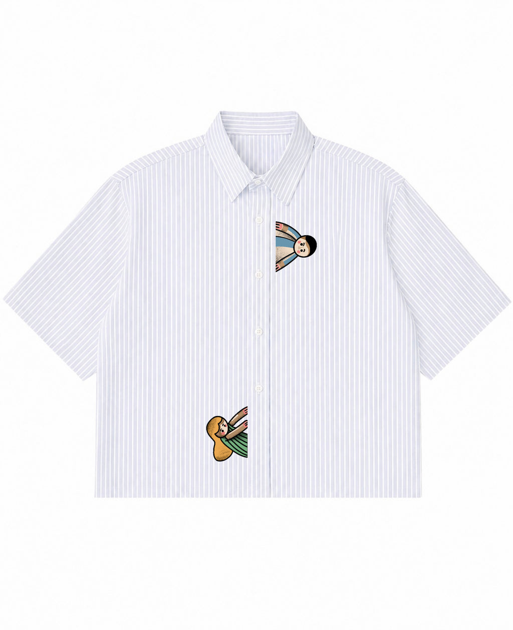 Blue Striped Oxford Boxy Shirt Front Design